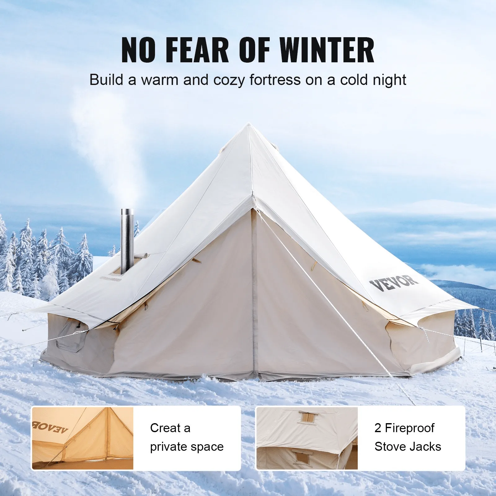 Vevor Bell Tent 23 ft/7m Yurt Cotton Canvas Waterproof With Stove Jack For 12 Or More People 4 Seasons