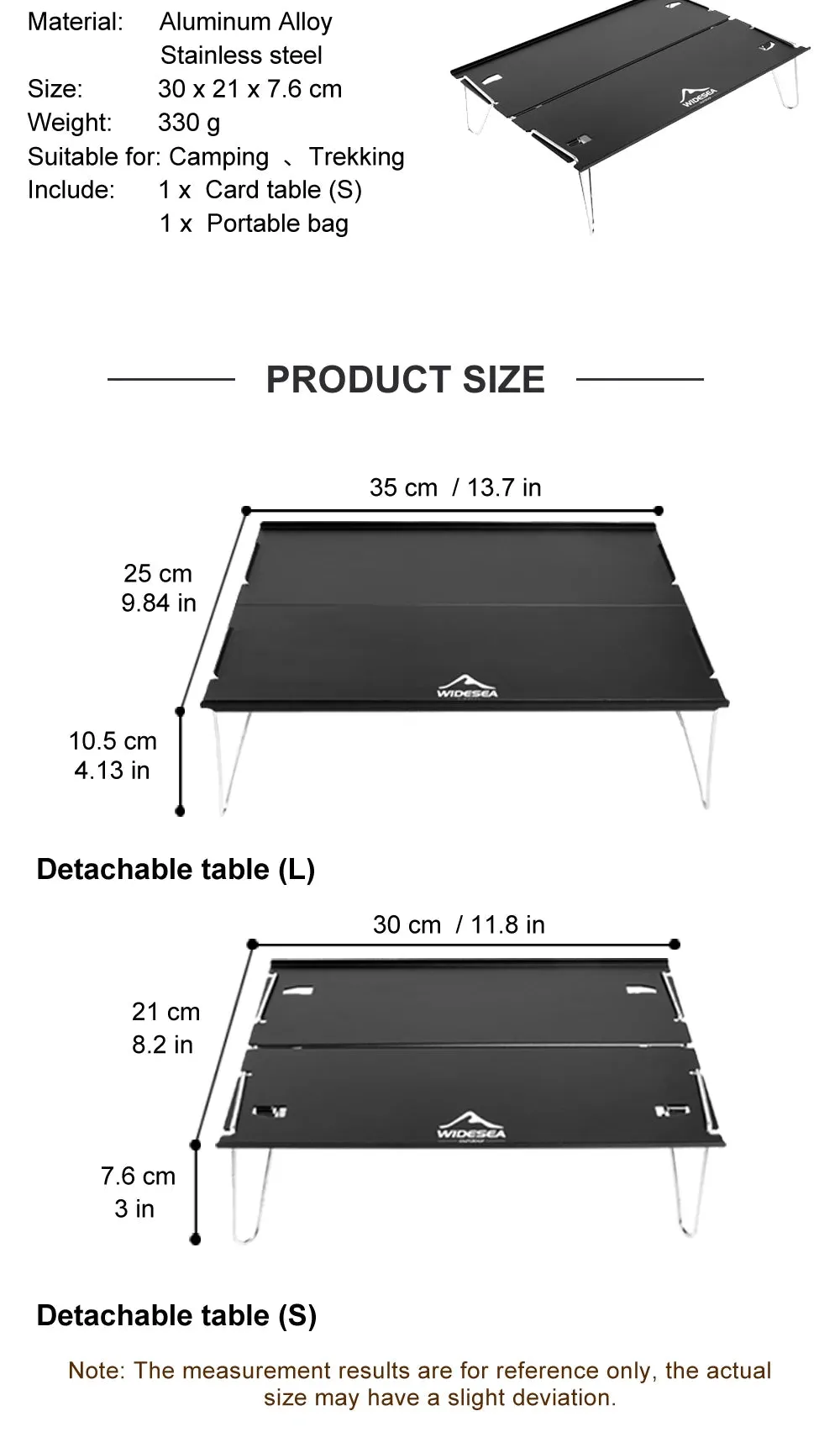 Widesea Camping Foldable Table Outdoor Ultra Light Desk for Climbing Fishing Picnic Equipment Supplies Tourism